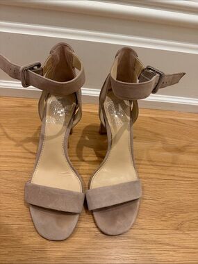 Vince Camuto Suede Ankle-Strap Heels in Taupe